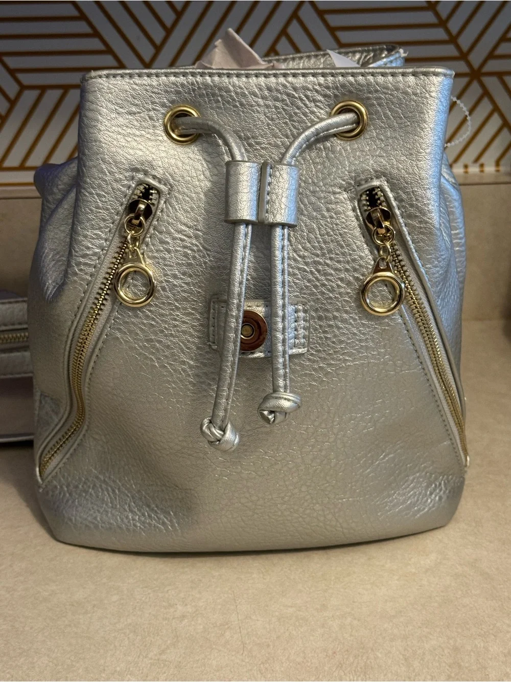 NWOT Silver Metallic Mini Fashion Backpack Purse - Women’s Bag